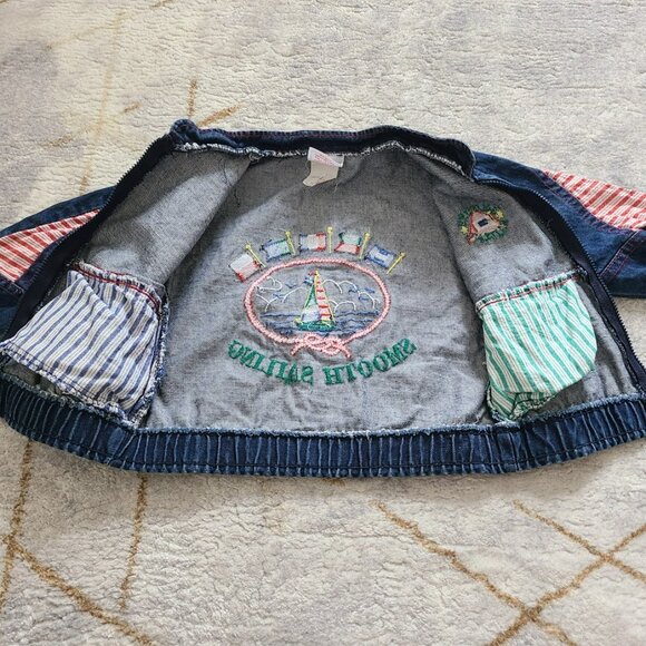 Vintage Buster Brown Bomber Denim Jacket 12M USA Nautical Sailboat Patchwork - Picture 7 of 10